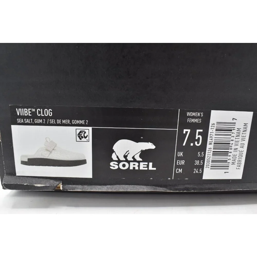 Sorel Womens Size 7.5 Viibe White Black Sea Salt Gum Slip On Croc Embossed Clogs - Picture 12 of 12